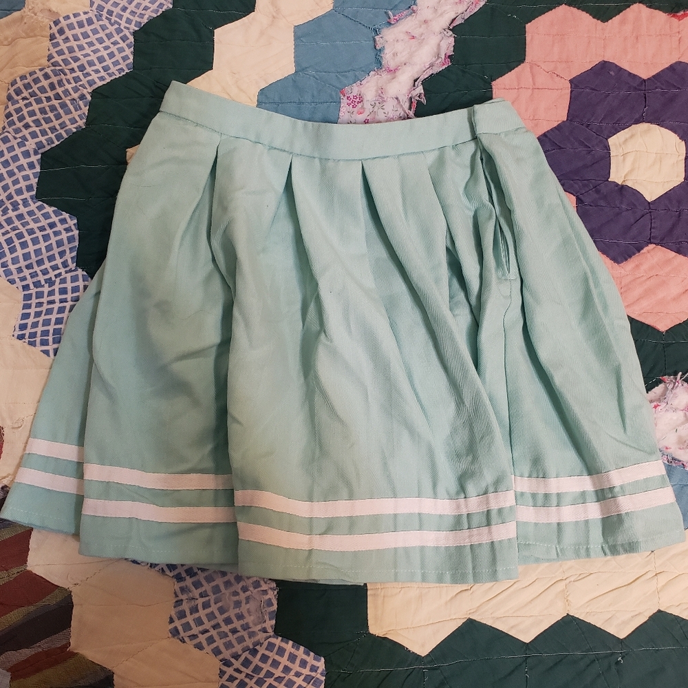 Mint Blue And White Stripes Skirt